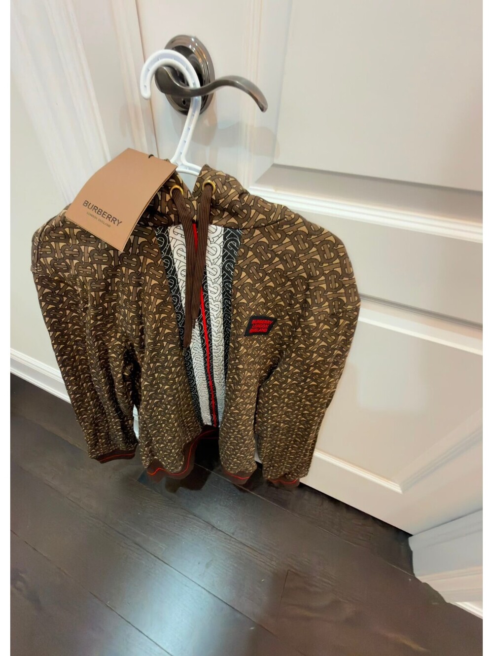 Burberry Monogram Brown Hoodie with Logo Patch and Striped L